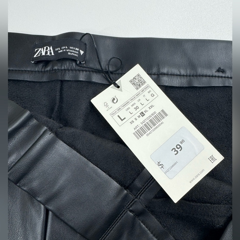 NWT Zara Faux Leather Ankle Zip Skinny Stretch Side Sip Pants Womens Large - Picture 6 of 9